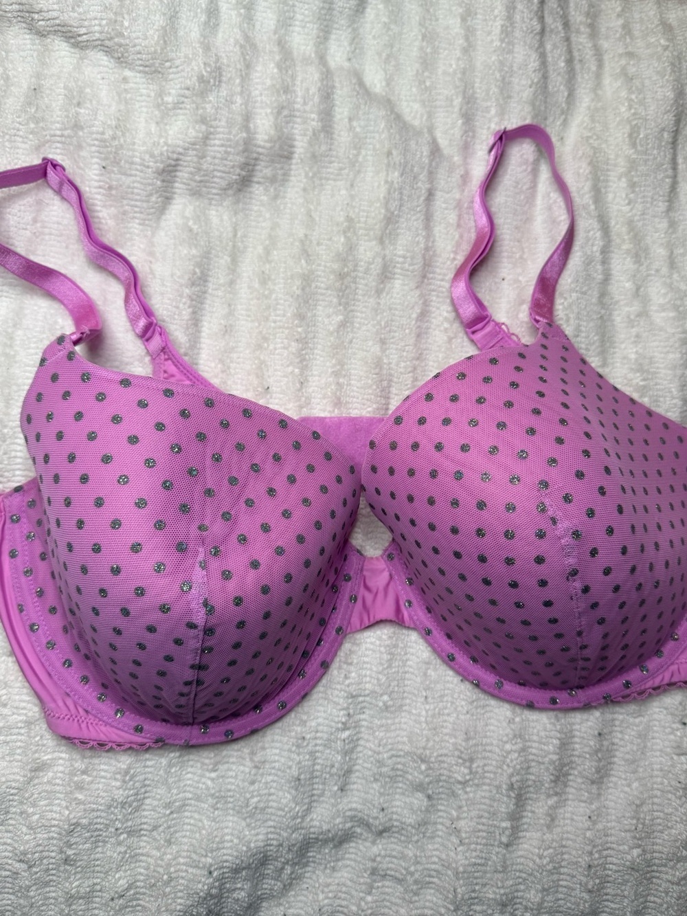 Victoria’s Secret 38DD Pink Sparkly Polka Dot Demi Bra